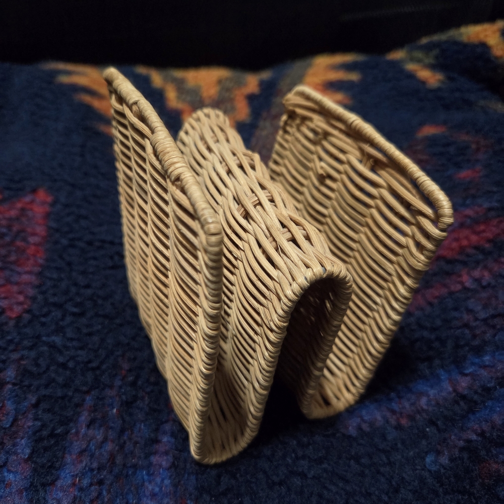 Vintage Woven Rattan Napkin Holder or a Desktop Mail/Letter Organizer